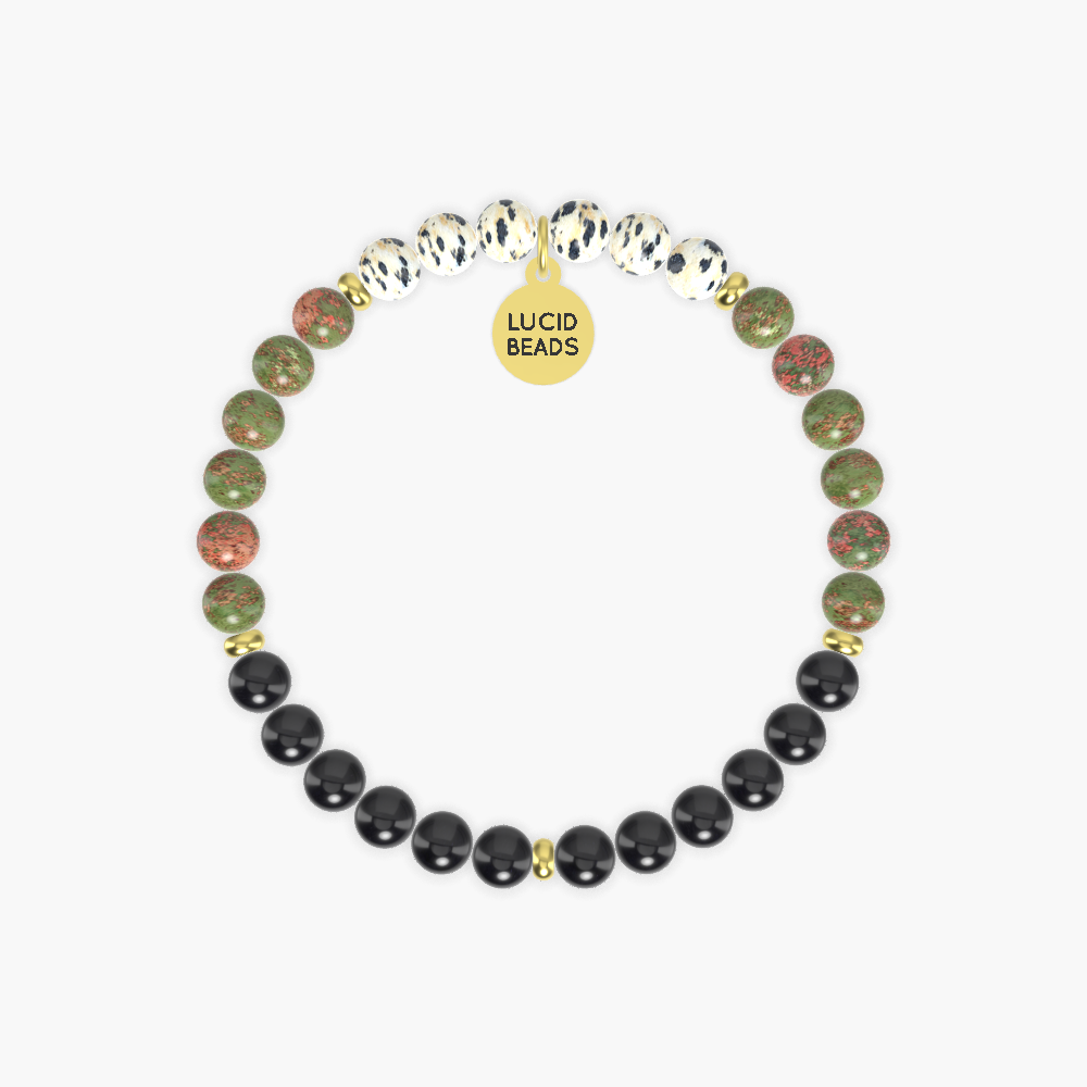 Black Tourmaline, Unakite and Dalmatian Jasper Bracelet