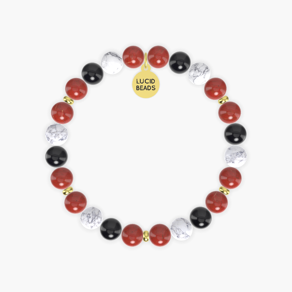 Red Jasper, Howlite and Black Obsidian Bracelet