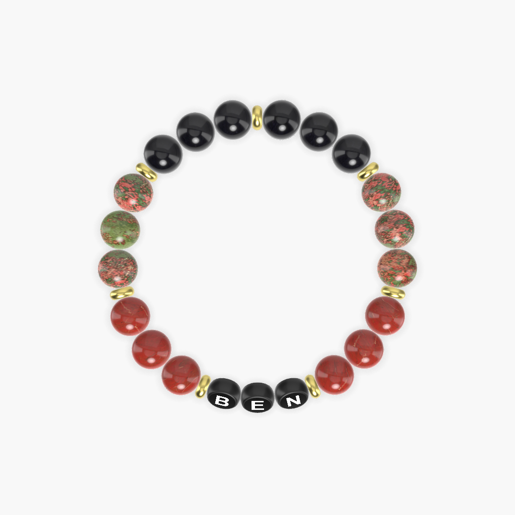 Red Jasper, Unakite and Black Obsidian Bracelet