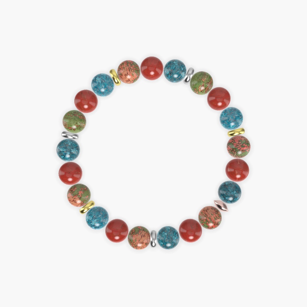 Apatite, Red Jasper and Unakite Bracelet