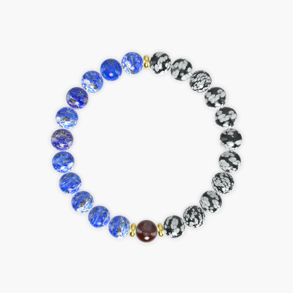 Snowflake Obsidian, Lapis Lazuli and Garnet Bracelet