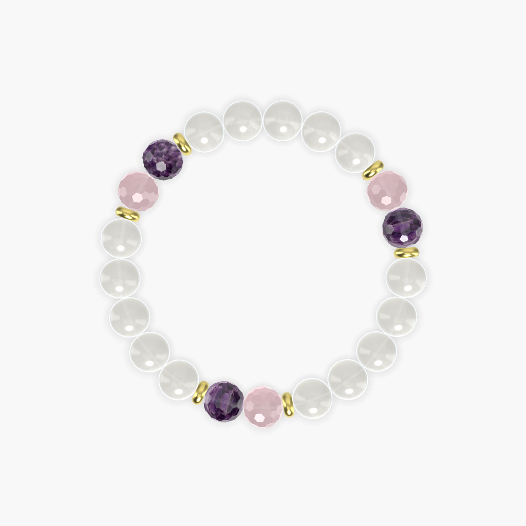Moonstone, Rose Quartz and Amethyst Bracelet