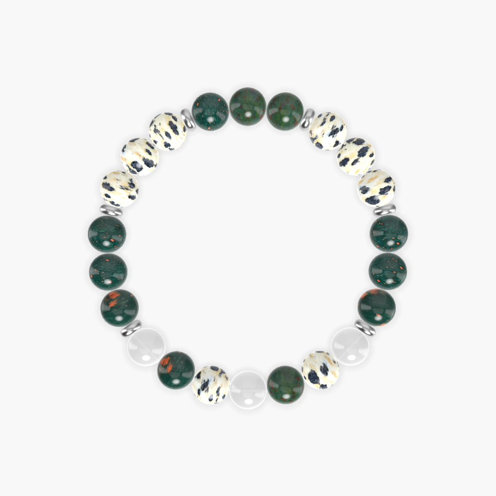 Bloodstone, Dalmatian Jasper and White Jade Bracelet