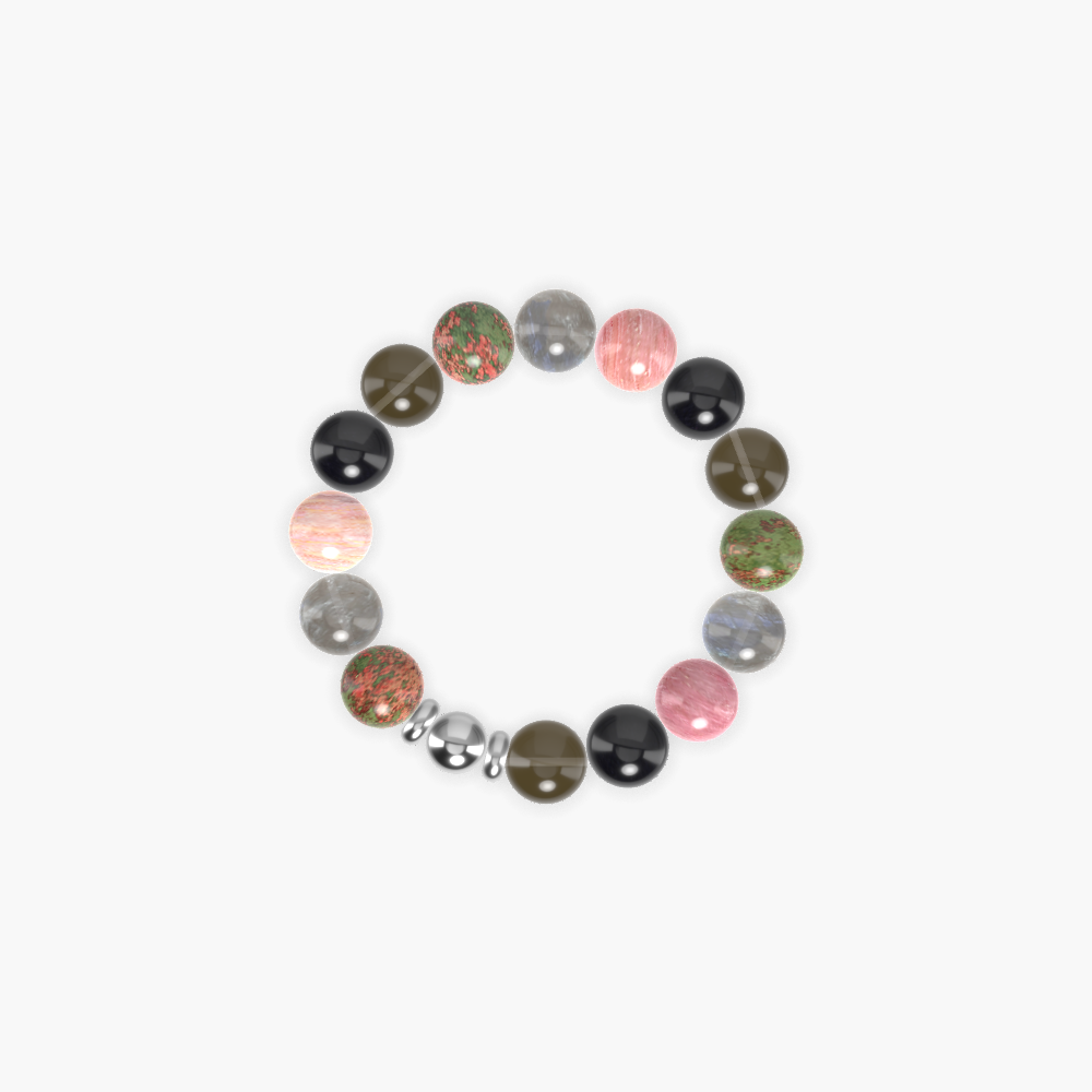 Smoky Quartz, Black Tourmaline, Rhodonite and more Gemstone Bracelet