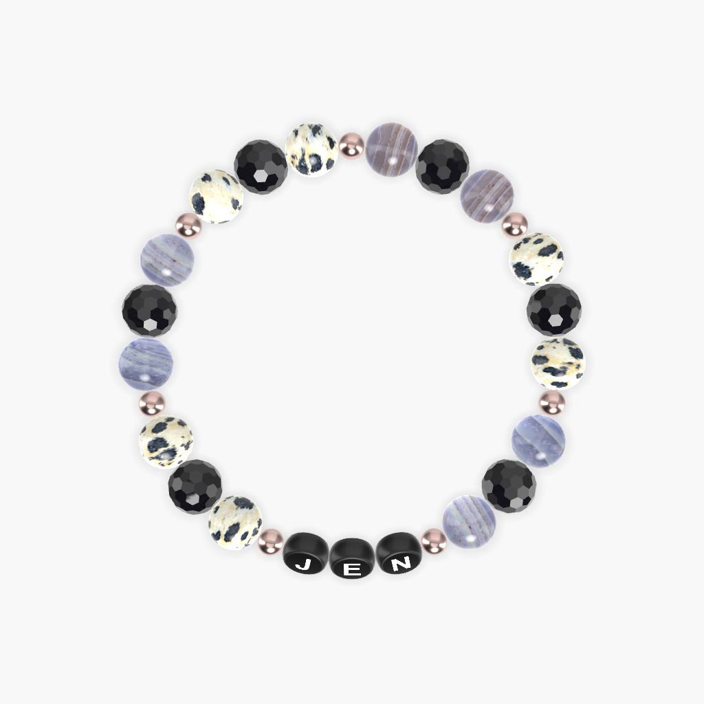 Blue Lace Agate, Black Tourmaline and Dalmatian Jasper Bracelet