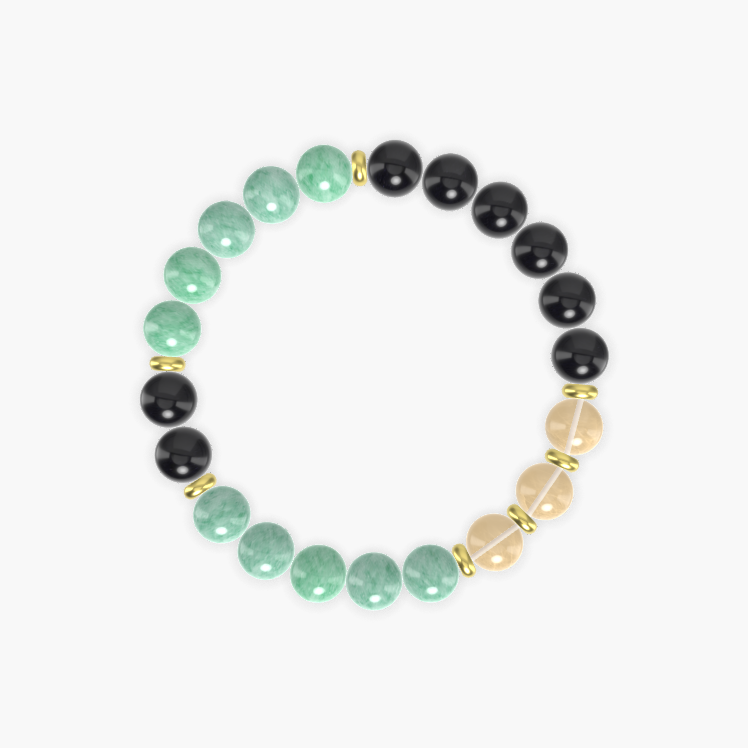 Green Jade, Black Obsidian and Citrine Bracelet