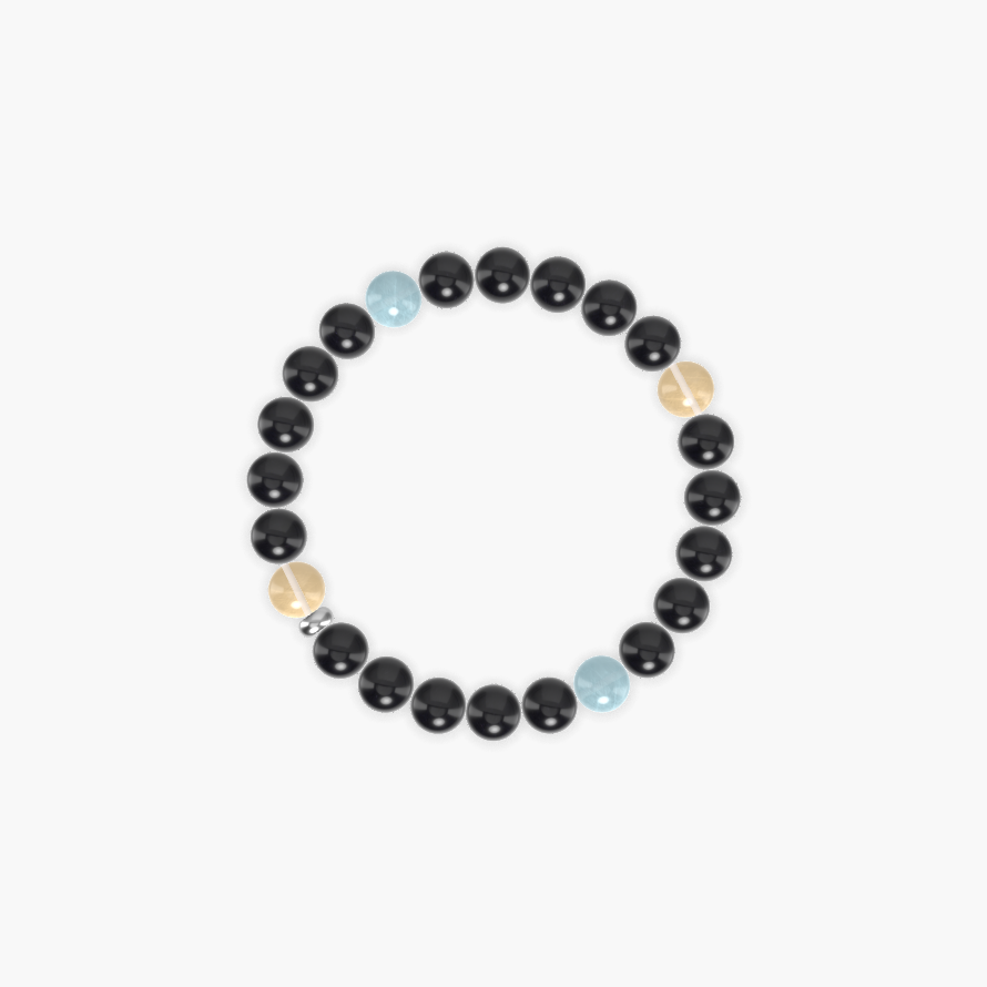 Black Obsidian, Aquamarine and Citrine Bracelet