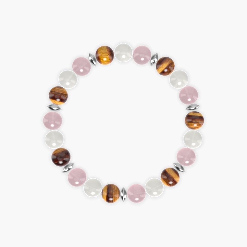 Rose Quartz, Moonstone and Tiger Eye Bracelet