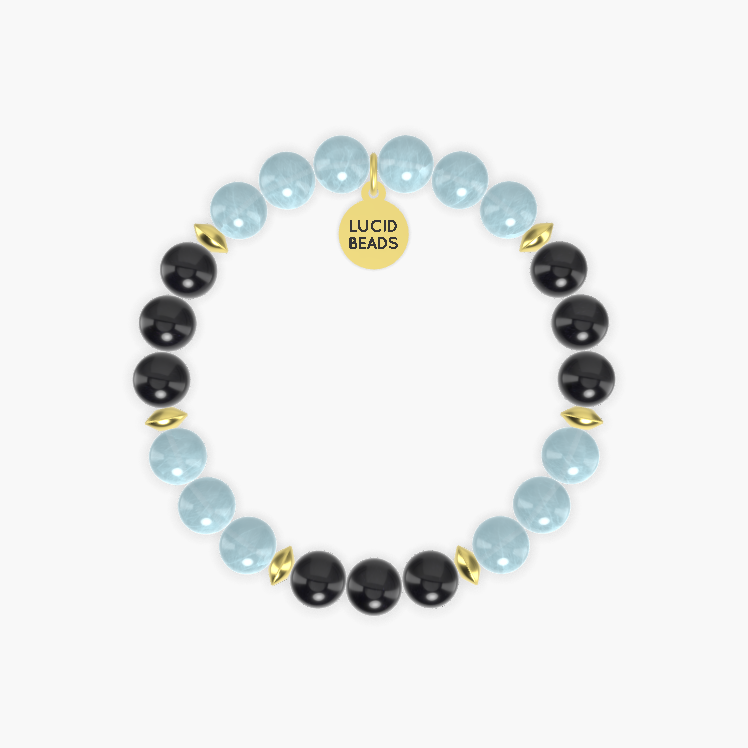 Aquamarine and Black Obsidian Bracelet