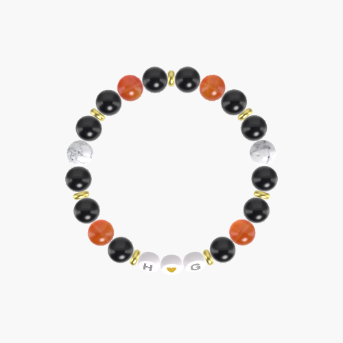 Black Obsidian, Carnelian and Howlite Bracelet