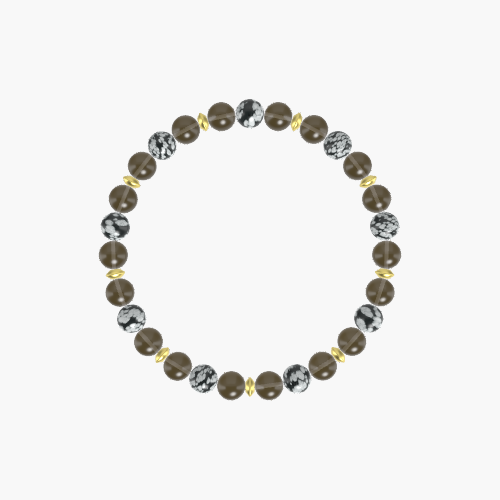 Smoky Quartz and Snowflake Obsidian Bracelet