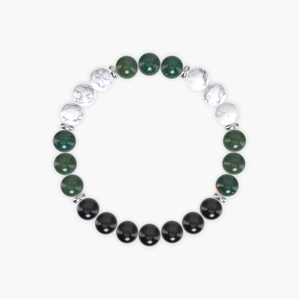 Bloodstone, Black Obsidian and Howlite Bracelet