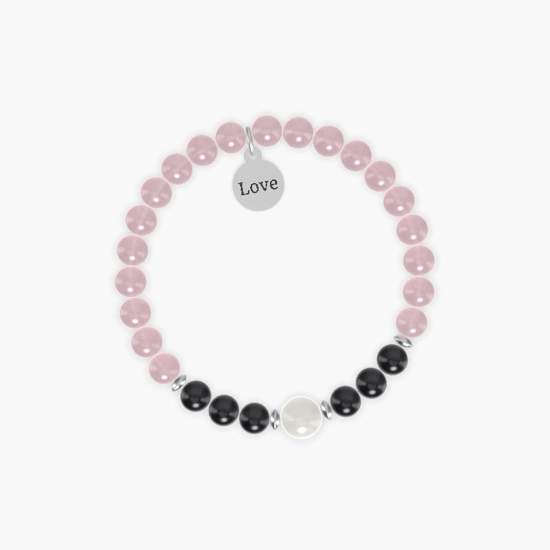 Rose Quartz, Black Obsidian and Moonstone Bracelet
