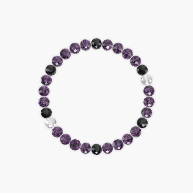 Amethyst, Black Tourmaline and Clear Quartz Bracelet