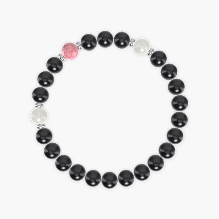 Black Onyx, Moonstone and Rhodonite Bracelet