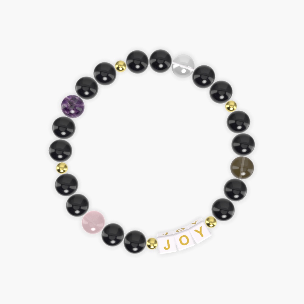 Black Obsidian, Smoky Quartz, Clear Quartz, Amethyst, and Rose Quartz Gemstone Bead Bracelet