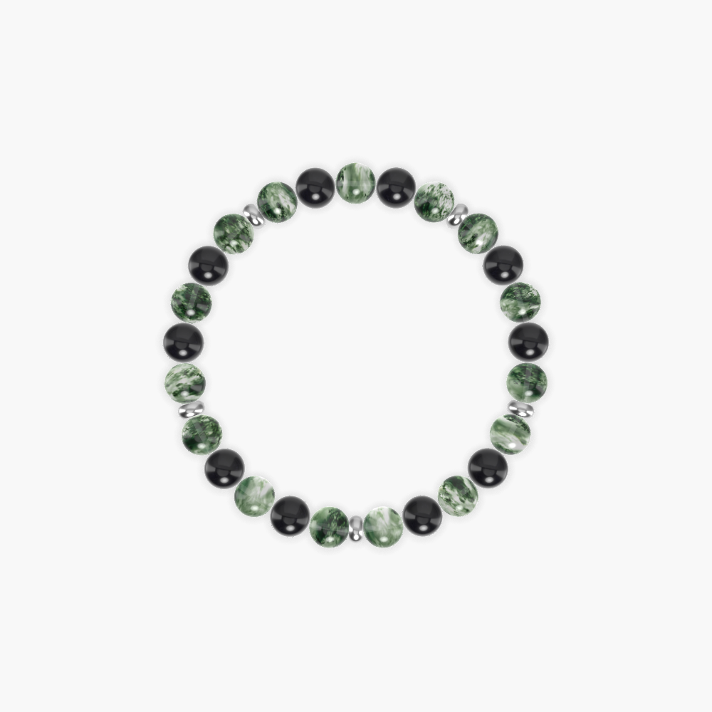 Moss Agate and Black Obsidian Bracelet