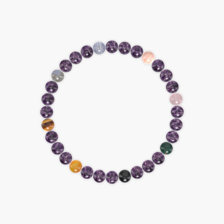 Amethyst, Black Tourmaline, Bloodstone and more Gemstone Bracelet
