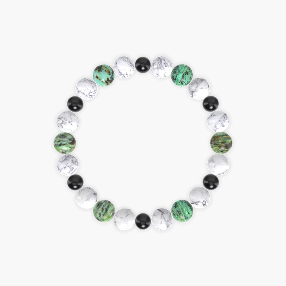 Howlite, Black Obsidian and African Turquoise Bracelet