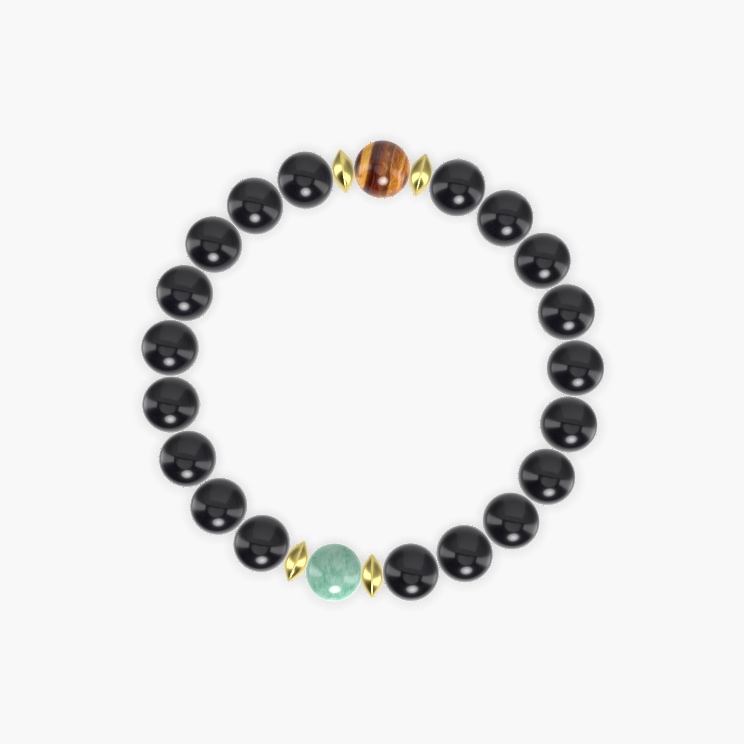 Black Obsidian, Tiger Eye and Green Jade Bracelet