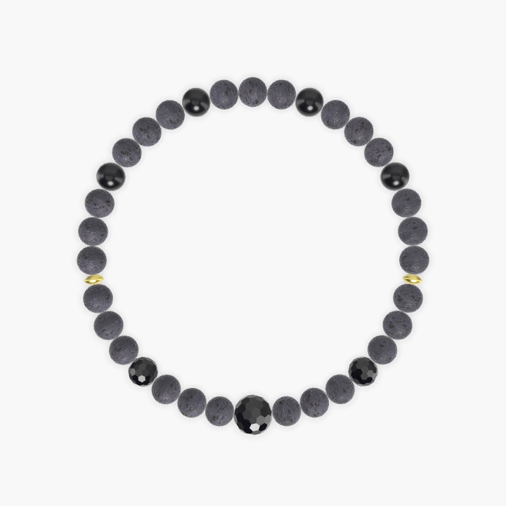 Lava Rock, Black Obsidian and Black Tourmaline Bracelet