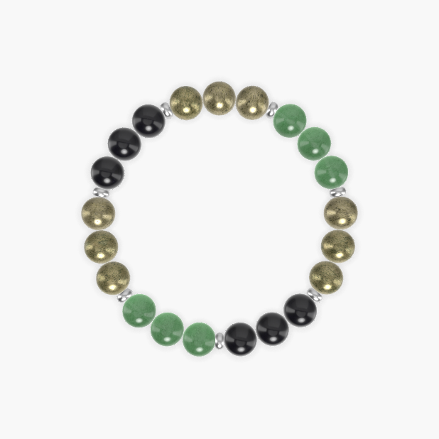 Pyrite, Black Obsidian and Aventurine Bracelet