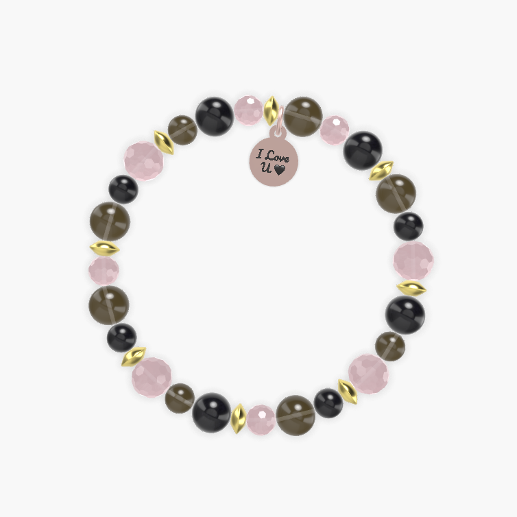Smoky Quartz, Rose Quartz and Black Obsidian Bracelet