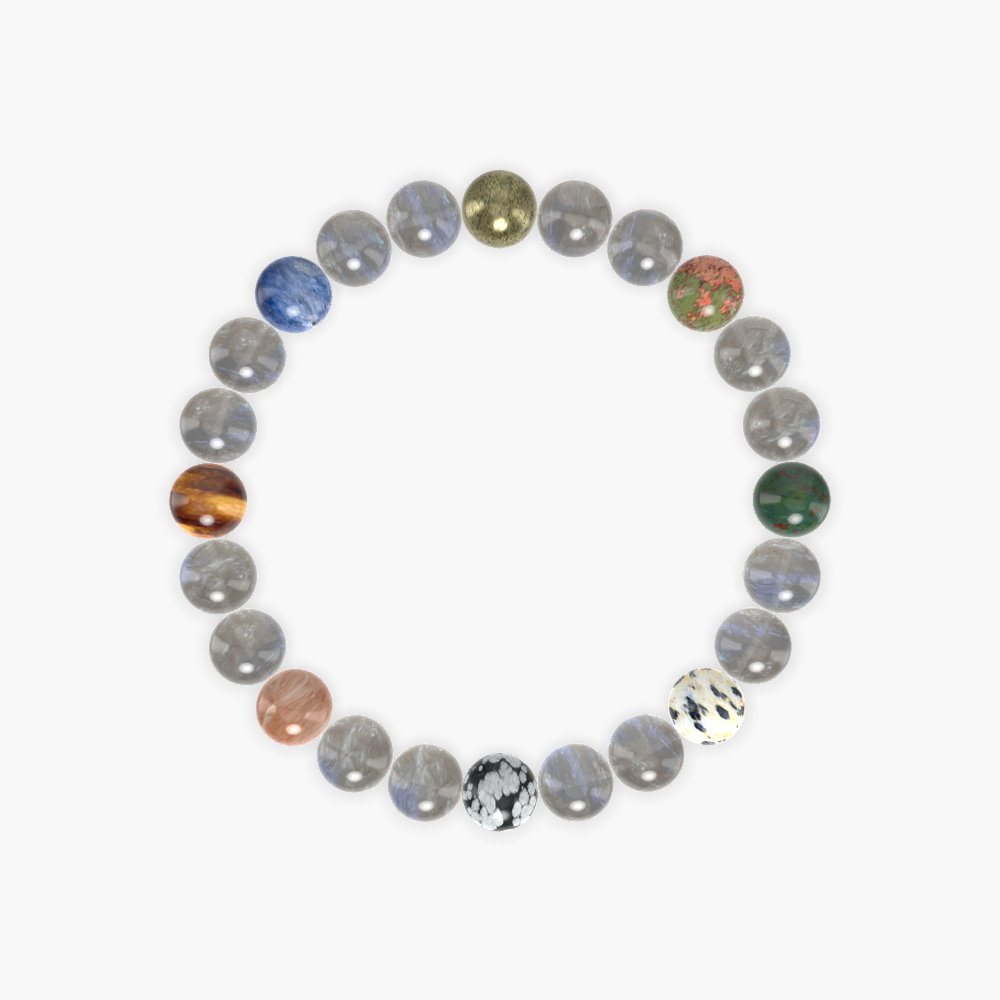 Labradorite, Snowflake Obsidian, Dalmatian Jasper and more Gemstone Bracelet
