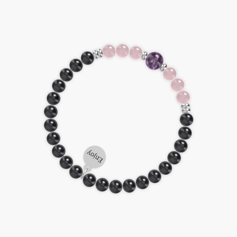 Black Tourmaline, Rose Quartz and Amethyst Bracelet