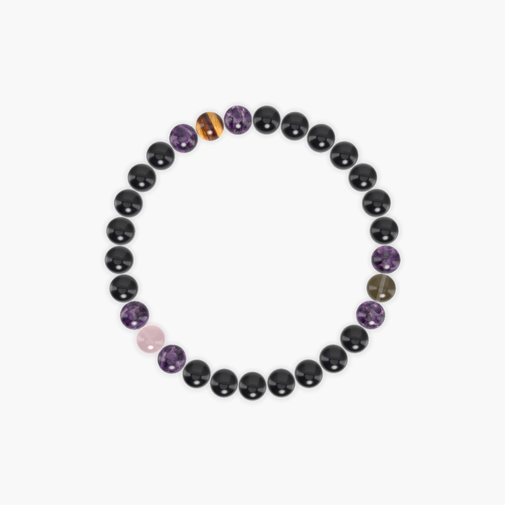 Black Obsidian, Amethyst, Smoky Quartz and more Gemstone Bracelet