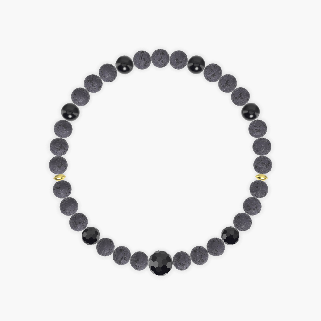 Lava Rock, Black Obsidian and Black Tourmaline Bracelet