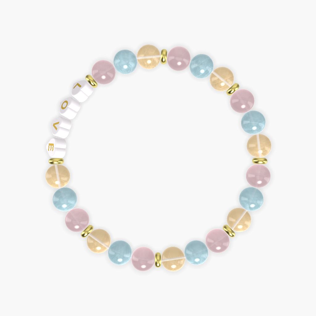 Citrine, Aquamarine, and Rose Quartz Gemstone Bead Bracelet