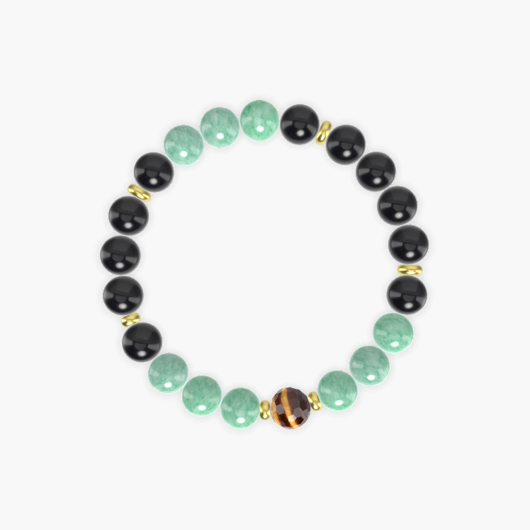 Black Obsidian, Green Jade and Tiger Eye Bracelet