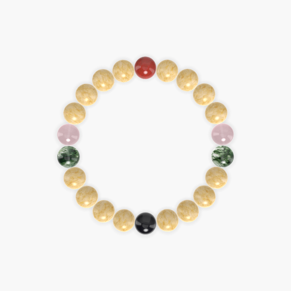 Yellow Jade, Moss Agate, Rose Quartz and More Gemstone Bracelet