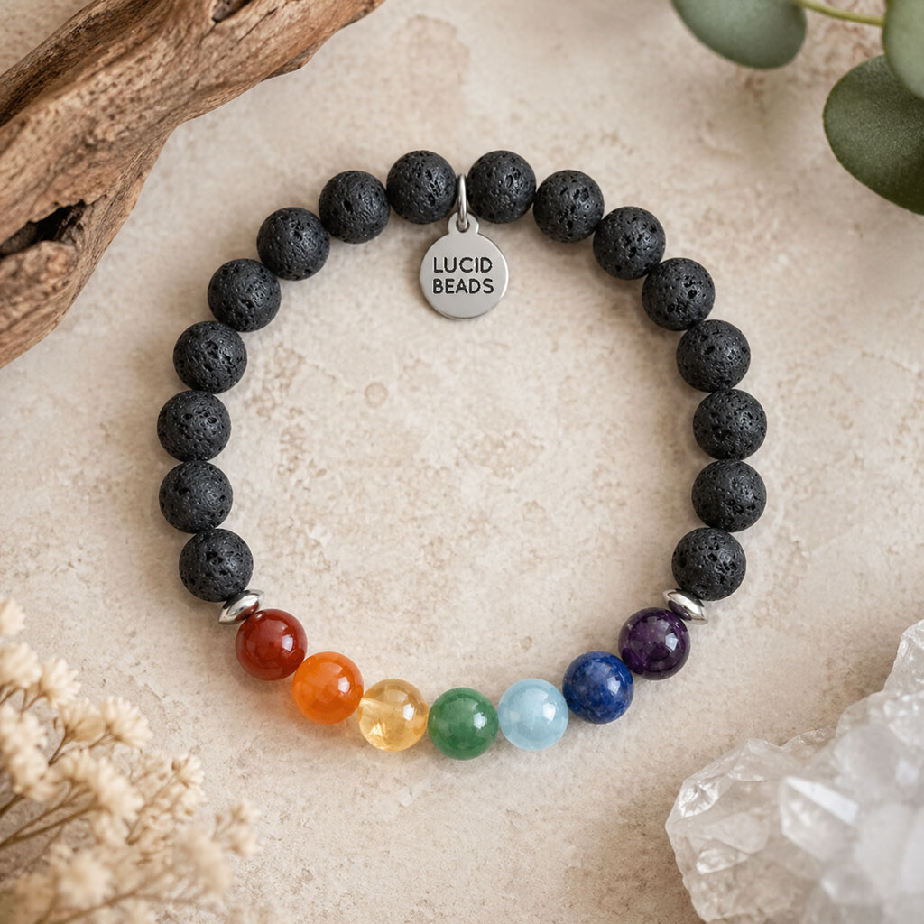 7 Chakra Aromatherapy - Lava Rock and more Gemstones Bracelet