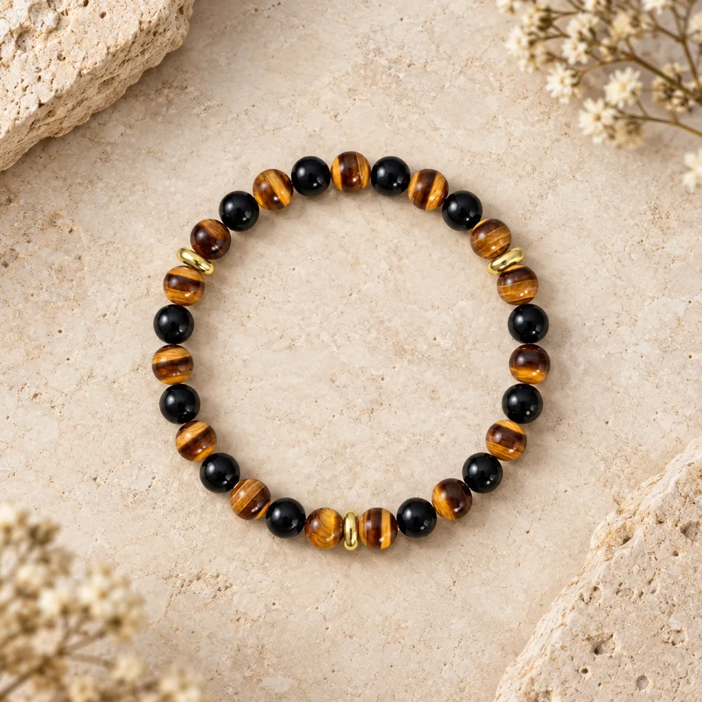Tiger Eye and Black Obsidian Bracelet