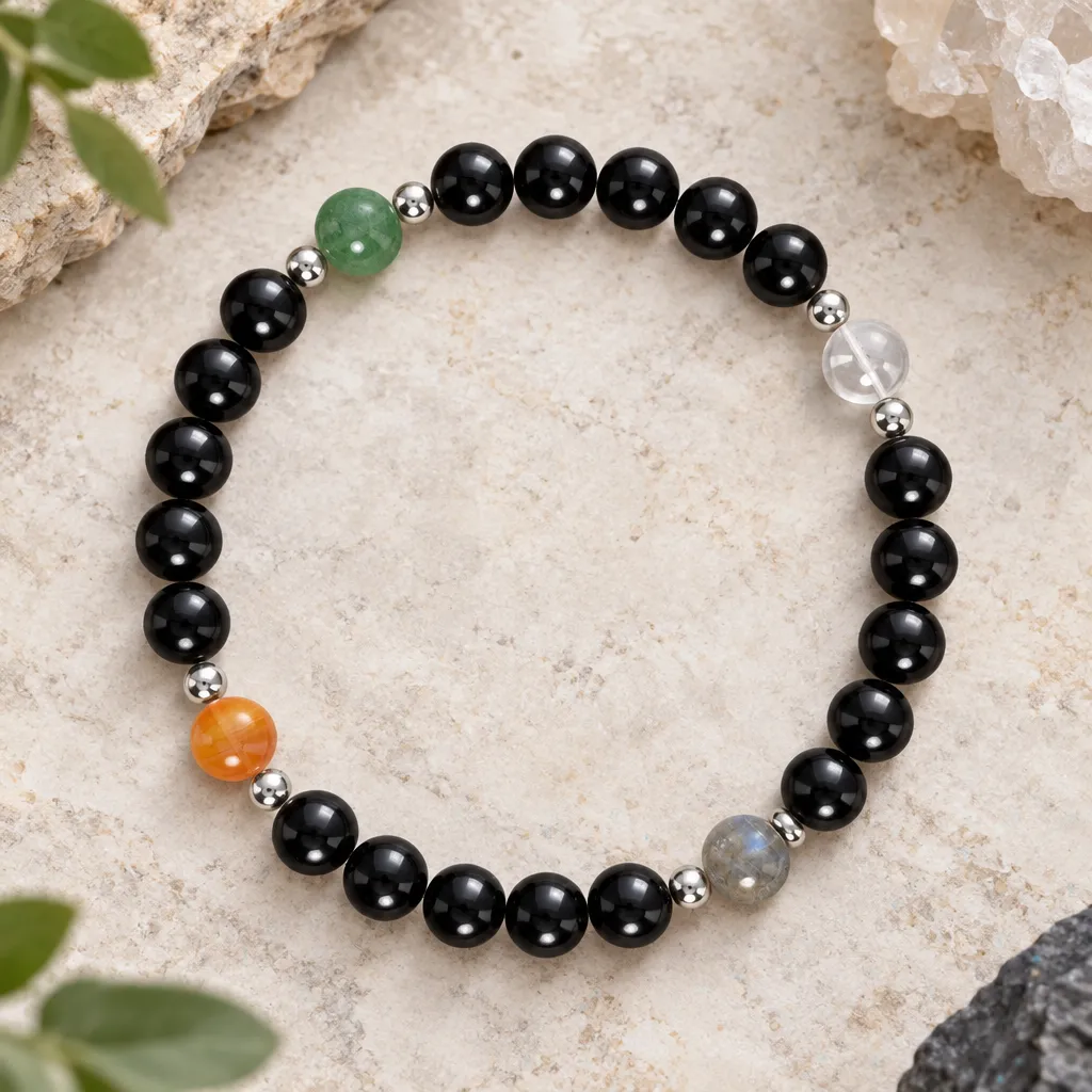 Black Tourmaline, Black Obsidian, Labradorite and more Gemstone Bracelet