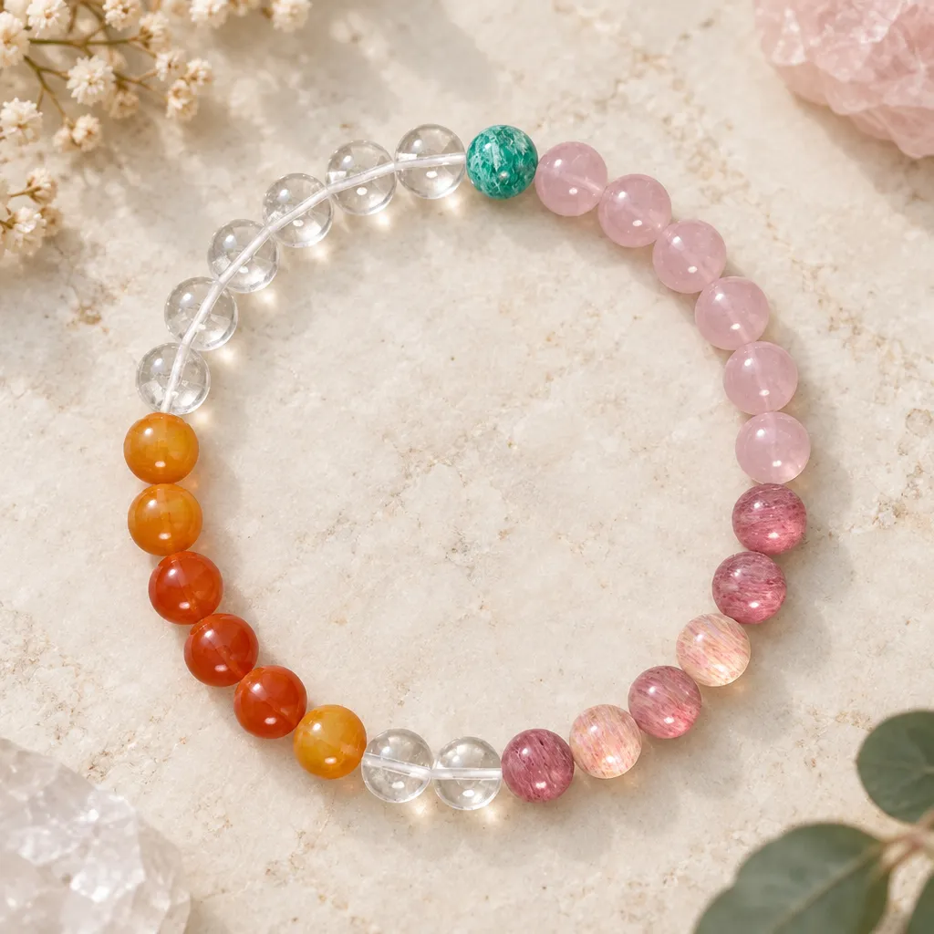 Clear Quartz, Rhodonite, Rose Quartz and more Gemstone Bracelet