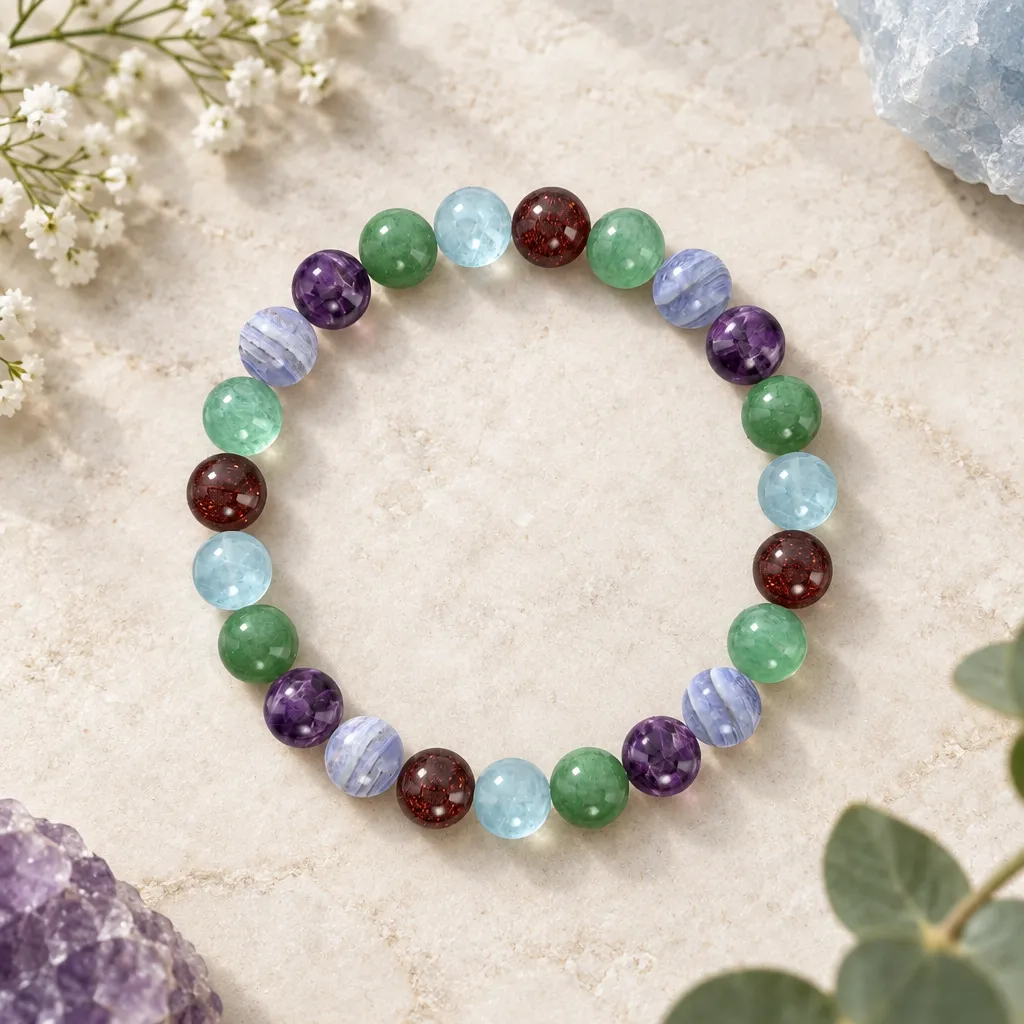Aquamarine, Aventurine, Amethyst and more Gemstone Bracelet