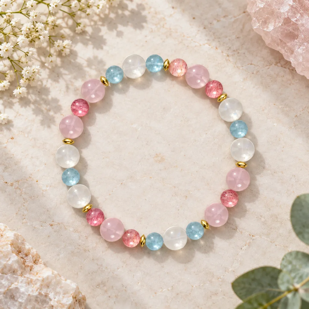 Aquamarine, Moonstone, Rose Quartz and more Gemstone Bracelet