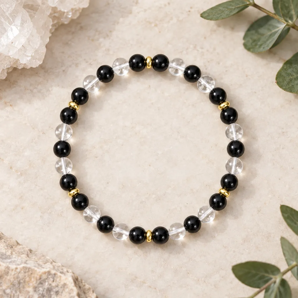 Quiet Shield - Black Tourmaline and Clear Quartz Bracelet