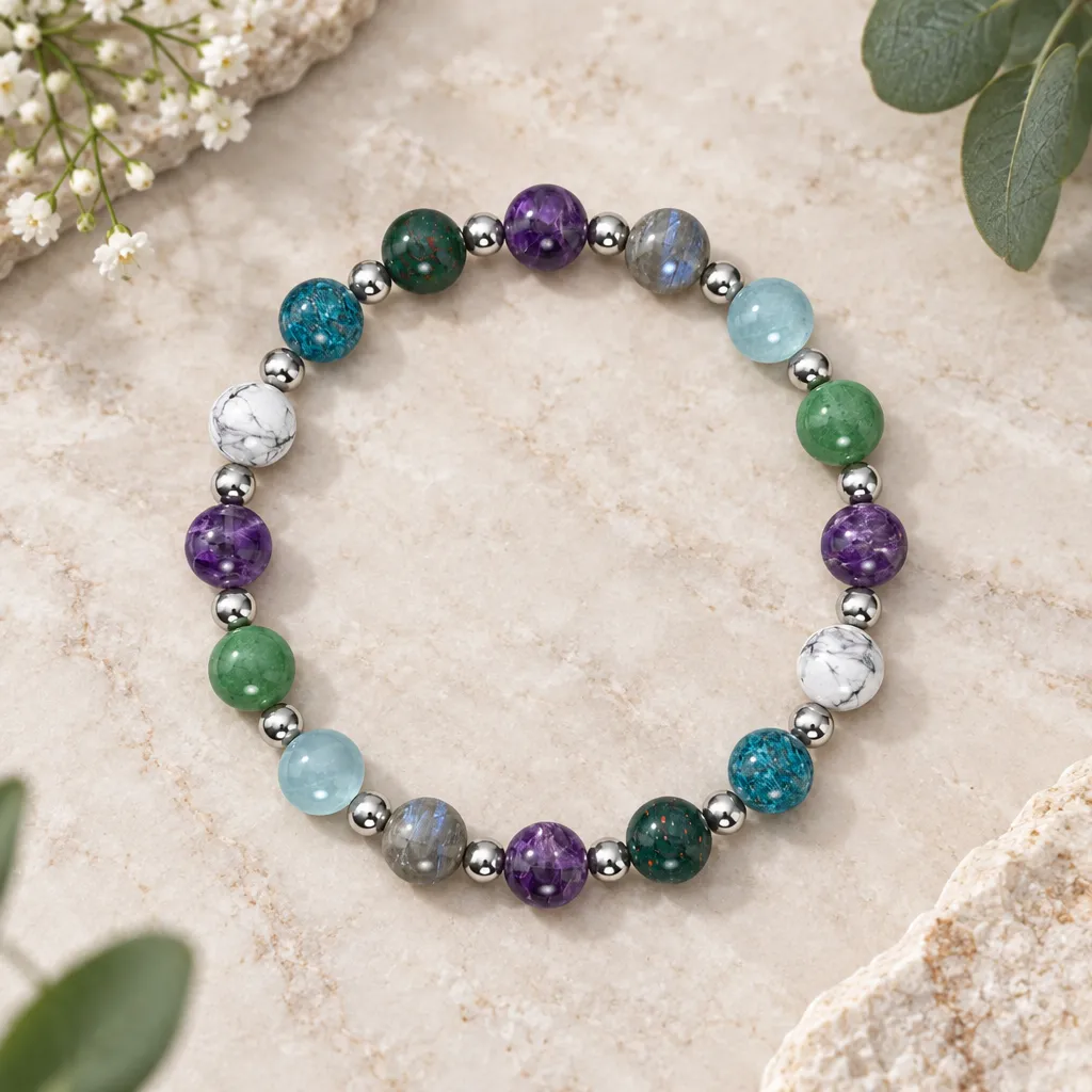 Amethyst, Bloodstone, Apatite and more Gemstone Bracelet