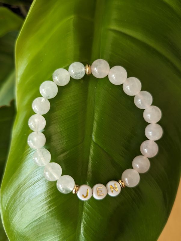 Rose Quartz and Moonstone Gemstone Bead Bracelet