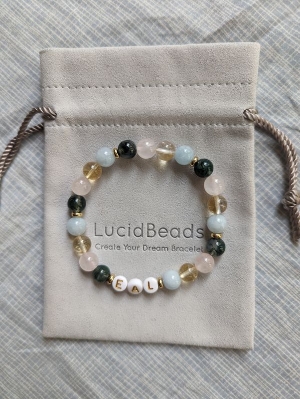 Aquamarine, Citrine, Rose Quartz, and Moss Agate Gemstone Bead Bracelet