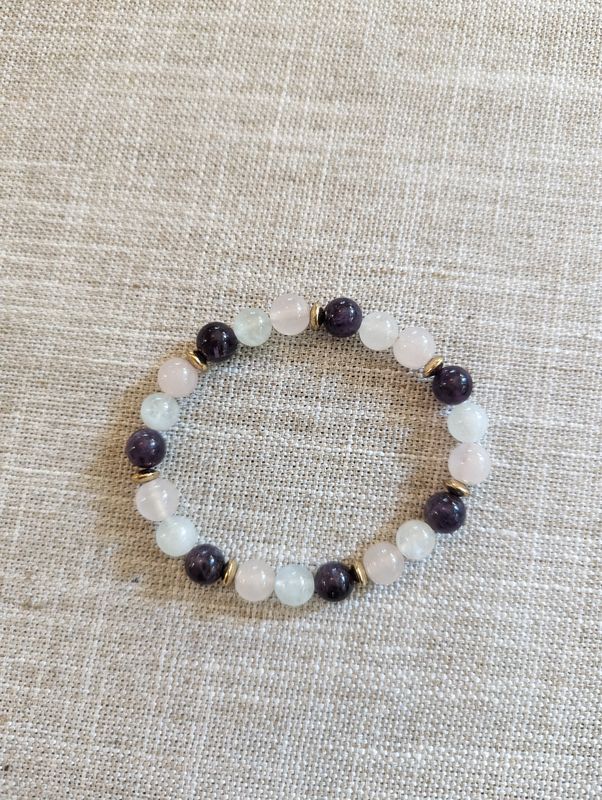 Rose Quartz, Moonstone and Amethyst Bracelet